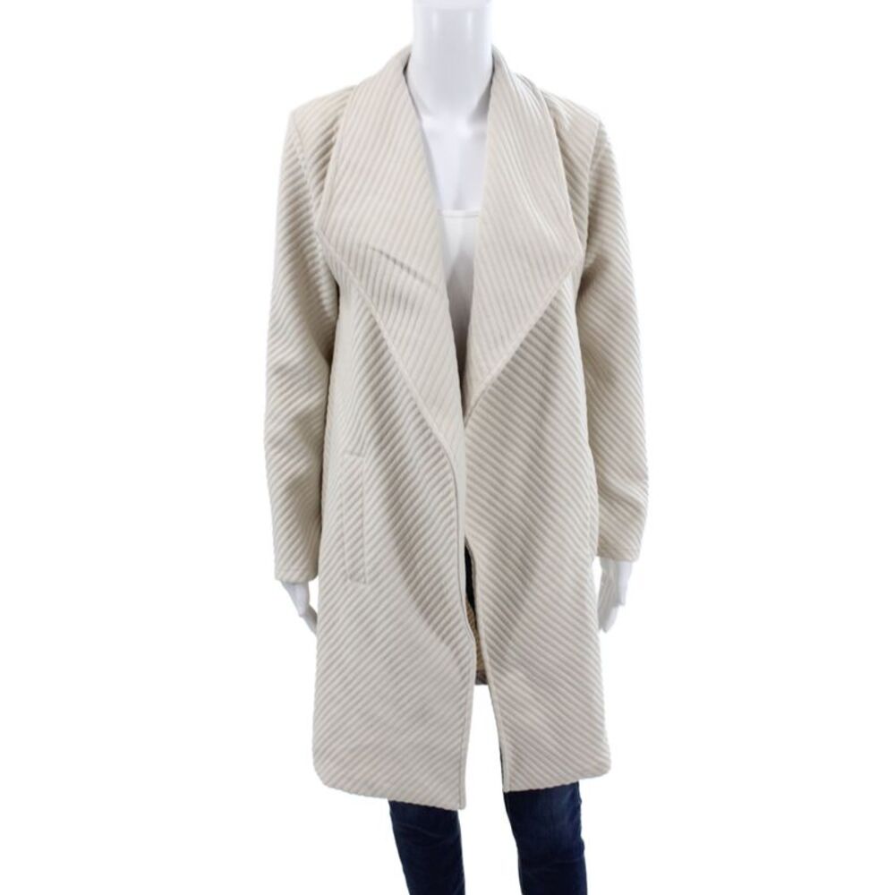 Steve Madden Womens Quilted Bohemian Striped Beige Coat Long Sleeve Size S